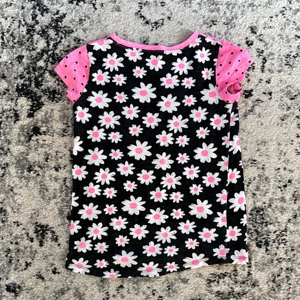Kids Pink and Black Polka Dot Floral Top - Girls Size 5​​​ - Picture 2 of 3